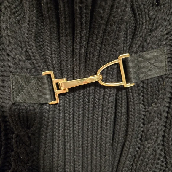 Ralph Lauren Black Cable Knit Turtleneck Sweater with Gold Buckles - Picture 3 of 11